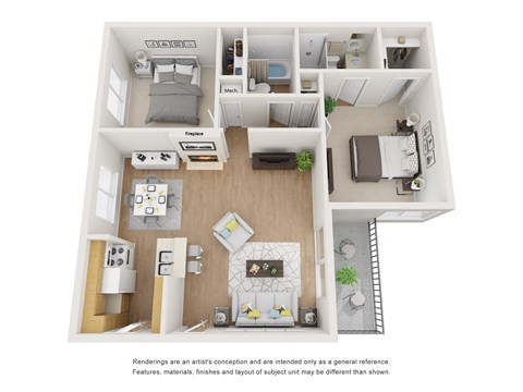 Floor plan for 2 beds, 2 baths, 1000 sqft